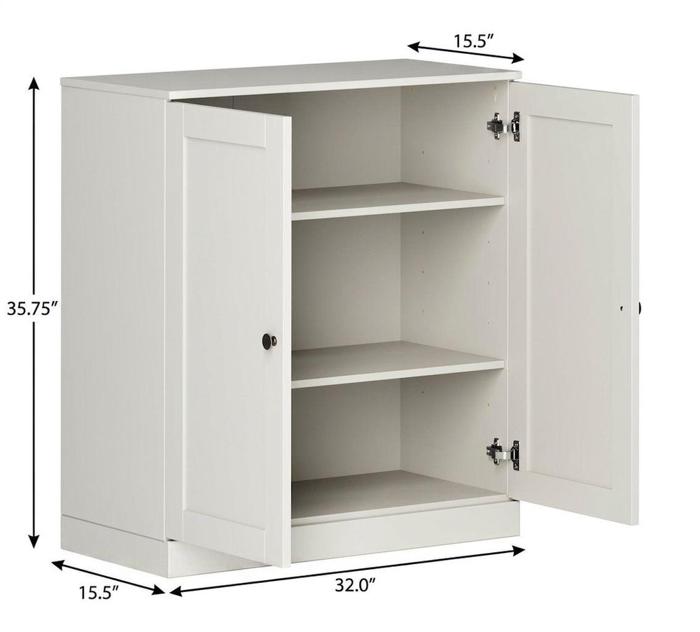 32" White Solid Wood Shaker Style Double Door Linen Cabinet