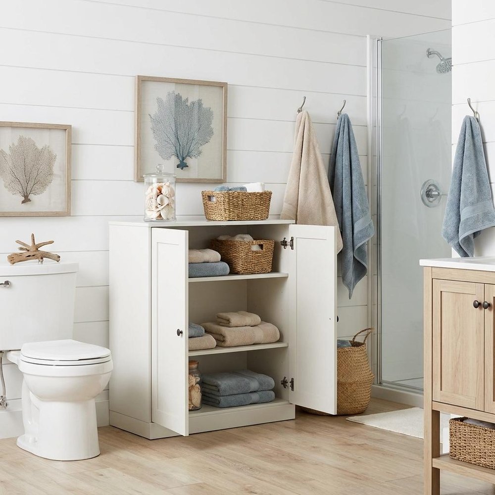 32" White Solid Wood Shaker Style Double Door Linen Cabinet