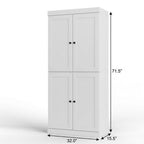 32" White Solid Wood Free Standing Four Door Linen Cabinet