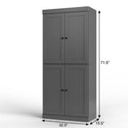 32" Gray Solid Wood Free Standing Four Door Linen Cabinet