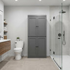 32" Gray Solid Wood Free Standing Four Door Linen Cabinet