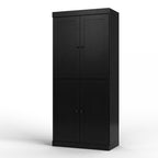32" Black Solid Wood Free Standing Four Door Linen Cabinet