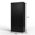 32" Black Solid Wood Free Standing Four Door Linen Cabinet