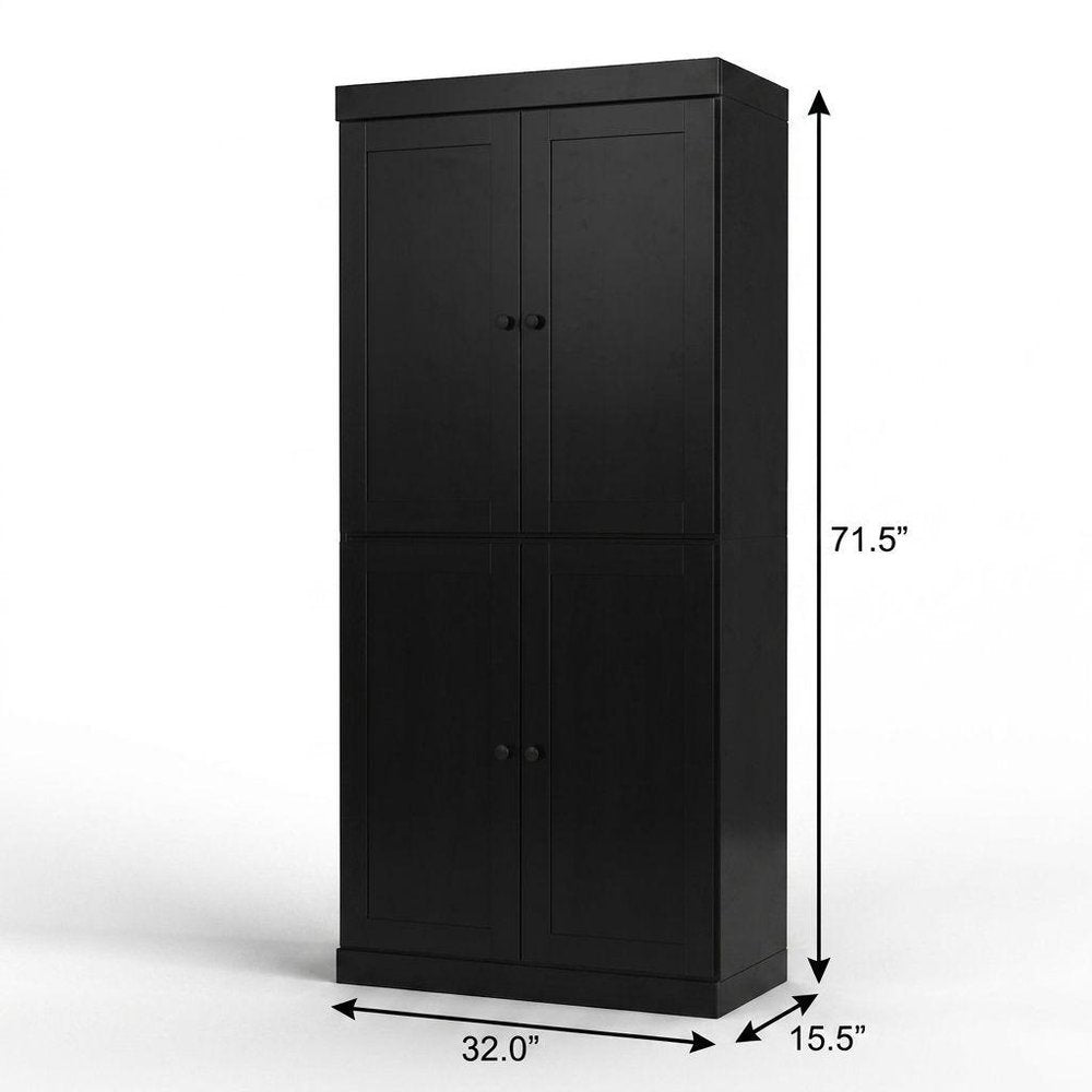 32" Black Solid Wood Free Standing Four Door Linen Cabinet