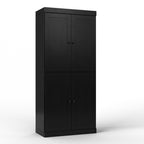 32" Black Solid Wood Free Standing Four Door Linen Cabinet