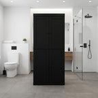 32" Black Solid Wood Free Standing Four Door Linen Cabinet