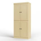 32" Yellow Solid Wood Free Standing Four Door Linen Cabinet
