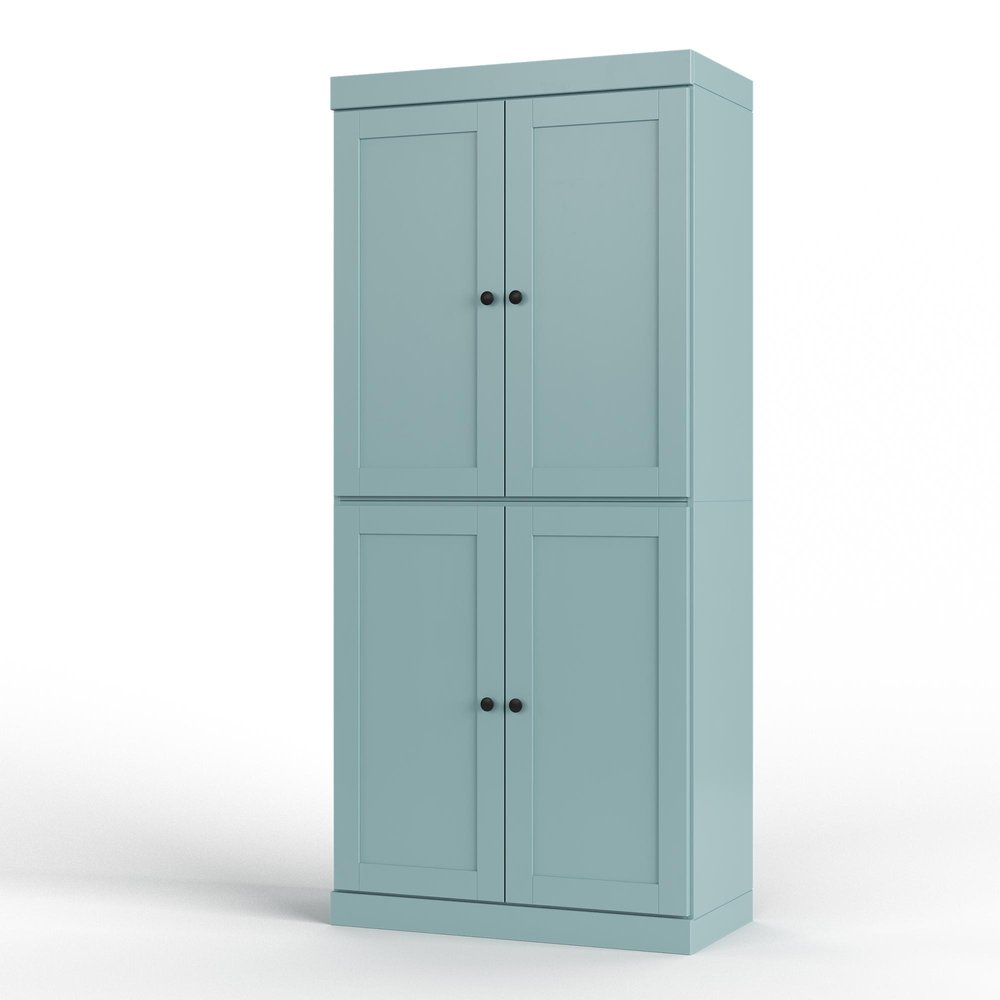 32" Aqua Solid Wood Free Standing Four Door Linen Cabinet