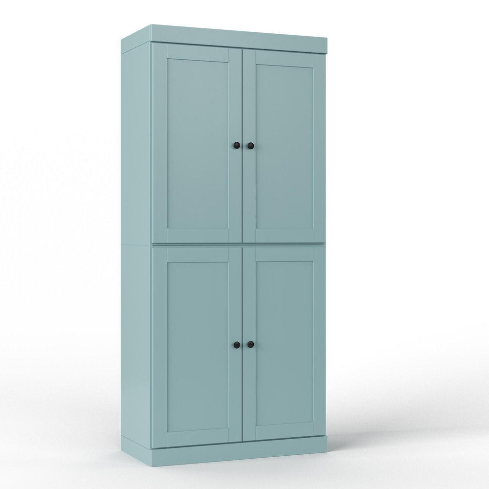 32" Aqua Solid Wood Free Standing Four Door Linen Cabinet