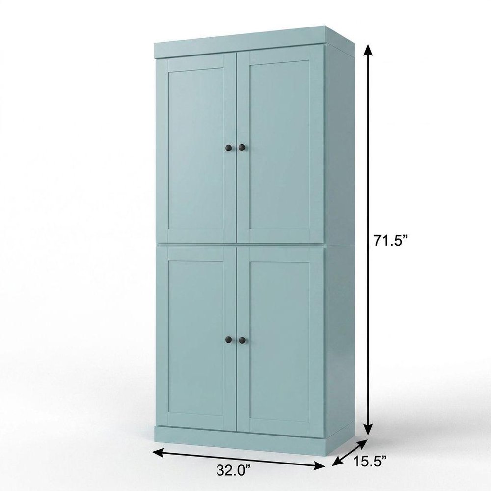 32" Aqua Solid Wood Free Standing Four Door Linen Cabinet