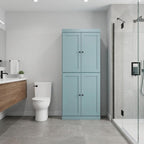 32" Aqua Solid Wood Free Standing Four Door Linen Cabinet
