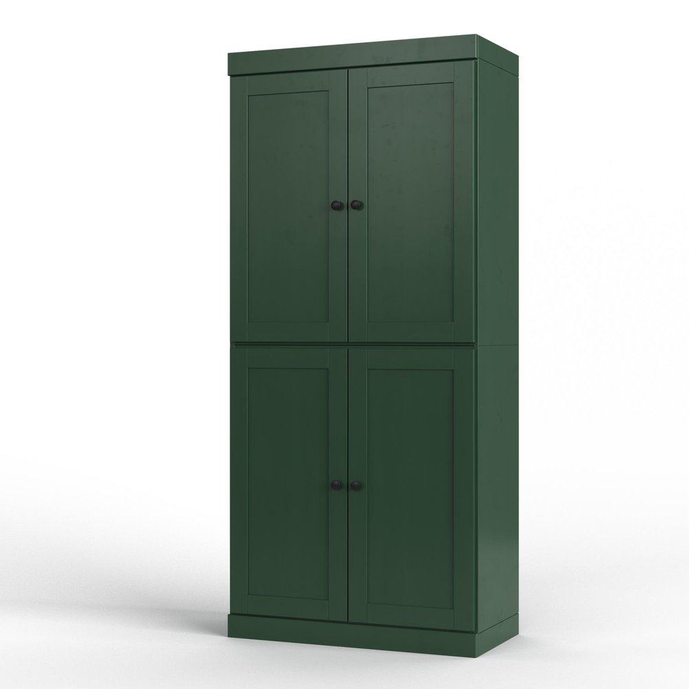 32" Green Solid Wood Free Standing Four Door Linen Cabinet