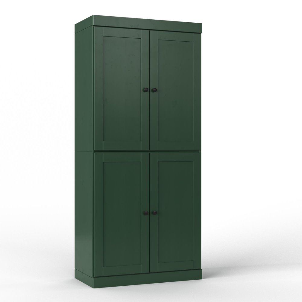 32" Green Solid Wood Free Standing Four Door Linen Cabinet