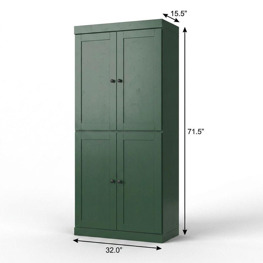 32" Green Solid Wood Free Standing Four Door Linen Cabinet