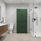 32" Green Solid Wood Free Standing Four Door Linen Cabinet