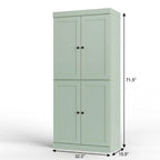 32" Sage Solid Wood Free Standing Four Door Linen Cabinet