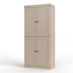 32" Beige Solid Wood Free Standing Four Door Linen Cabinet