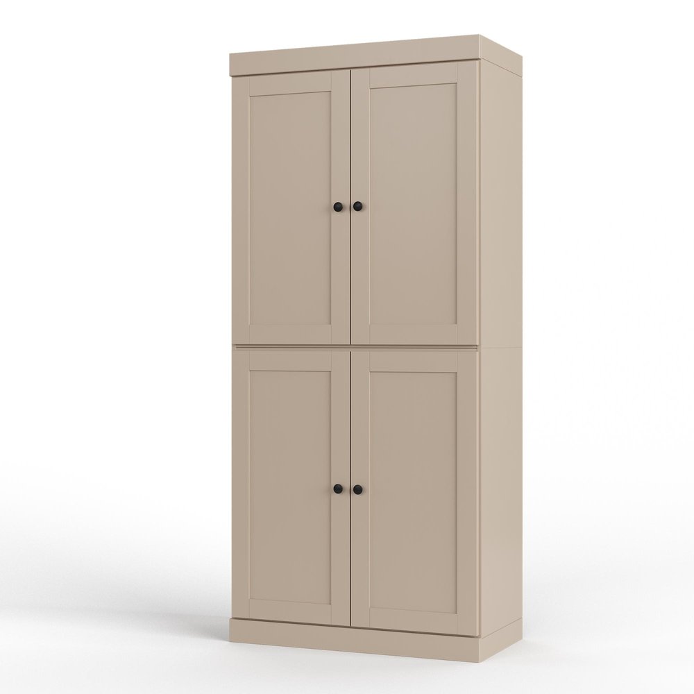 32" Beige Solid Wood Free Standing Four Door Linen Cabinet