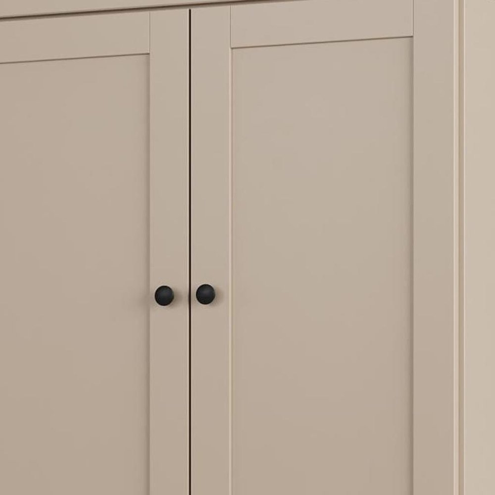32" Beige Solid Wood Free Standing Four Door Linen Cabinet