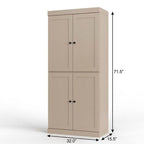 32" Beige Solid Wood Free Standing Four Door Linen Cabinet
