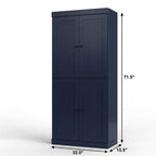 32" Navy Blue Solid Wood Free Standing Four Door Linen Cabinet