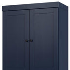 32" Navy Blue Solid Wood Free Standing Four Door Linen Cabinet