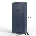 32" French Blue Solid Wood Free Standing Four Door Linen Cabinet