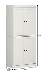 32" Off White Solid Wood Free Standing Four Door Linen Cabinet