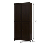 32" Espresso Solid Wood Free Standing Four Door Linen Cabinet