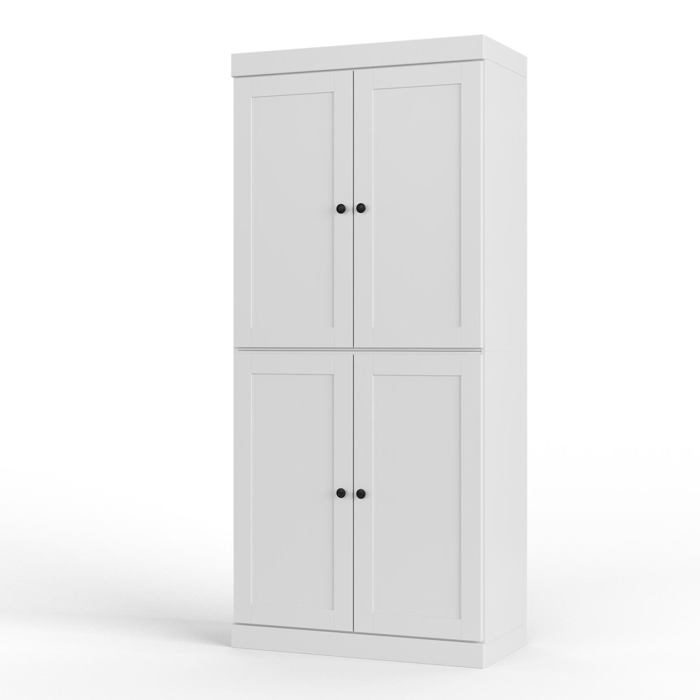 32" White Solid Wood Free Standing Four Door Linen Cabinet