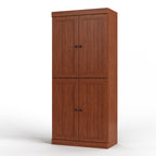 32" Coffee Solid Wood Free Standing Four Door Linen Cabinet