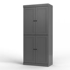 32" Gray Solid Wood Free Standing Four Door Linen Cabinet