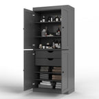 32" Gray Solid Wood Free Standing Four Door Linen Cabinet