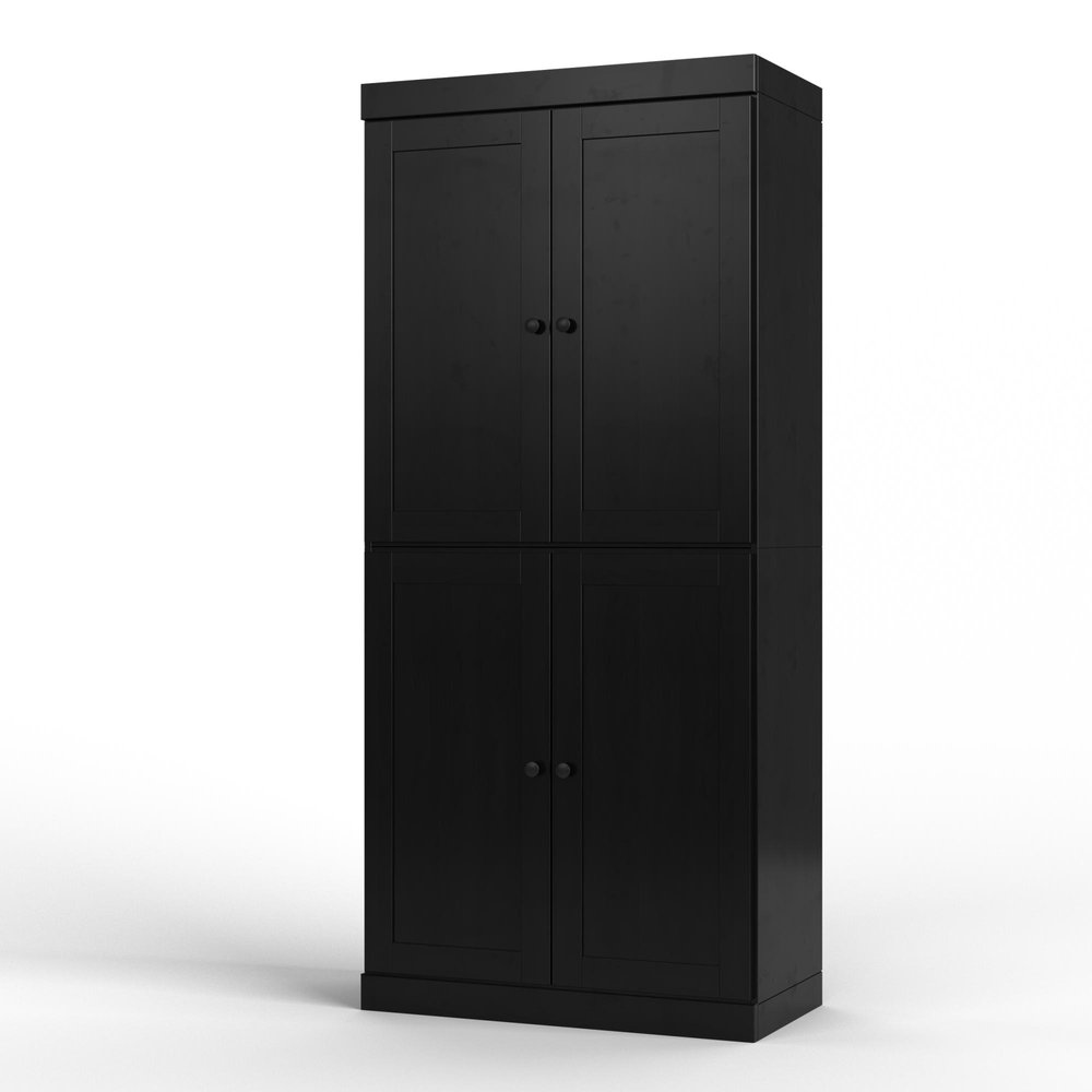 32" Black Solid Wood Free Standing Four Door Linen Cabinet