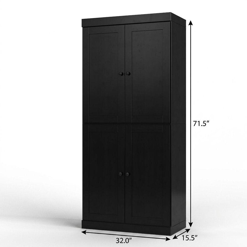 32" Black Solid Wood Free Standing Four Door Linen Cabinet