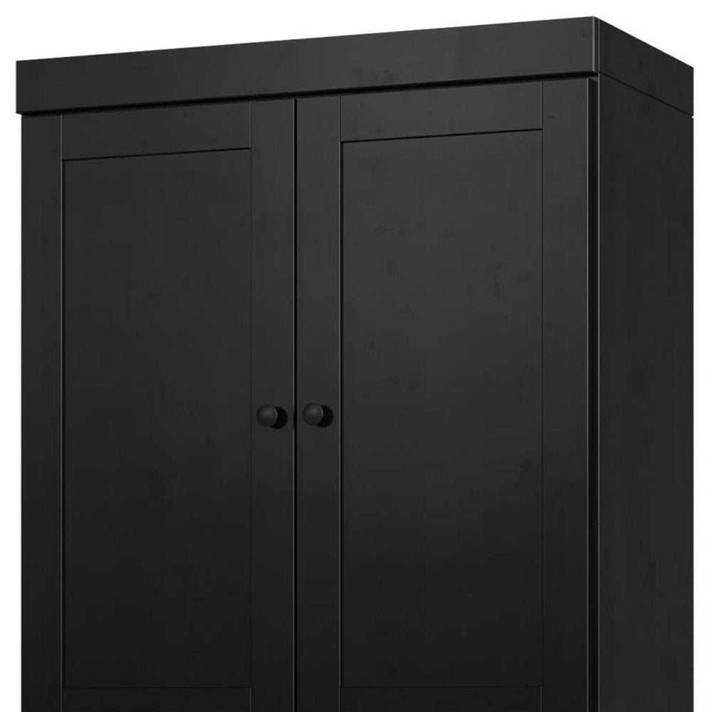 32" Black Solid Wood Free Standing Four Door Linen Cabinet