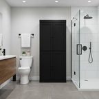 32" Black Solid Wood Free Standing Four Door Linen Cabinet