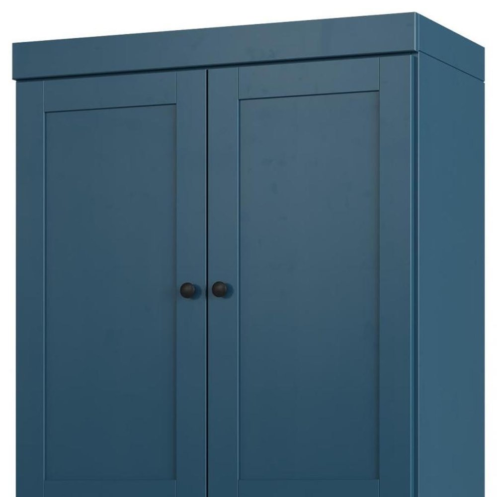 32" Teal Blue Solid Wood Free Standing Four Door Linen Cabinet