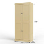 32" Yellow Solid Wood Free Standing Four Door Linen Cabinet