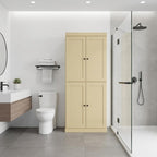32" Yellow Solid Wood Free Standing Four Door Linen Cabinet