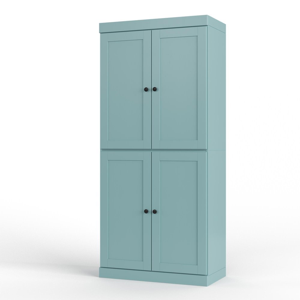 32" Aqua Solid Wood Free Standing Four Door Linen Cabinet