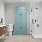 32" Aqua Solid Wood Free Standing Four Door Linen Cabinet