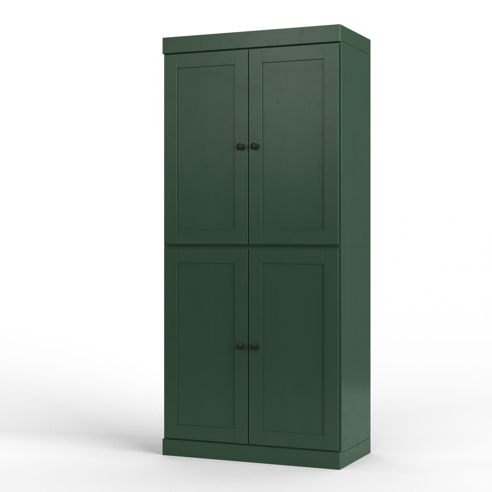 32" Green Solid Wood Free Standing Four Door Linen Cabinet