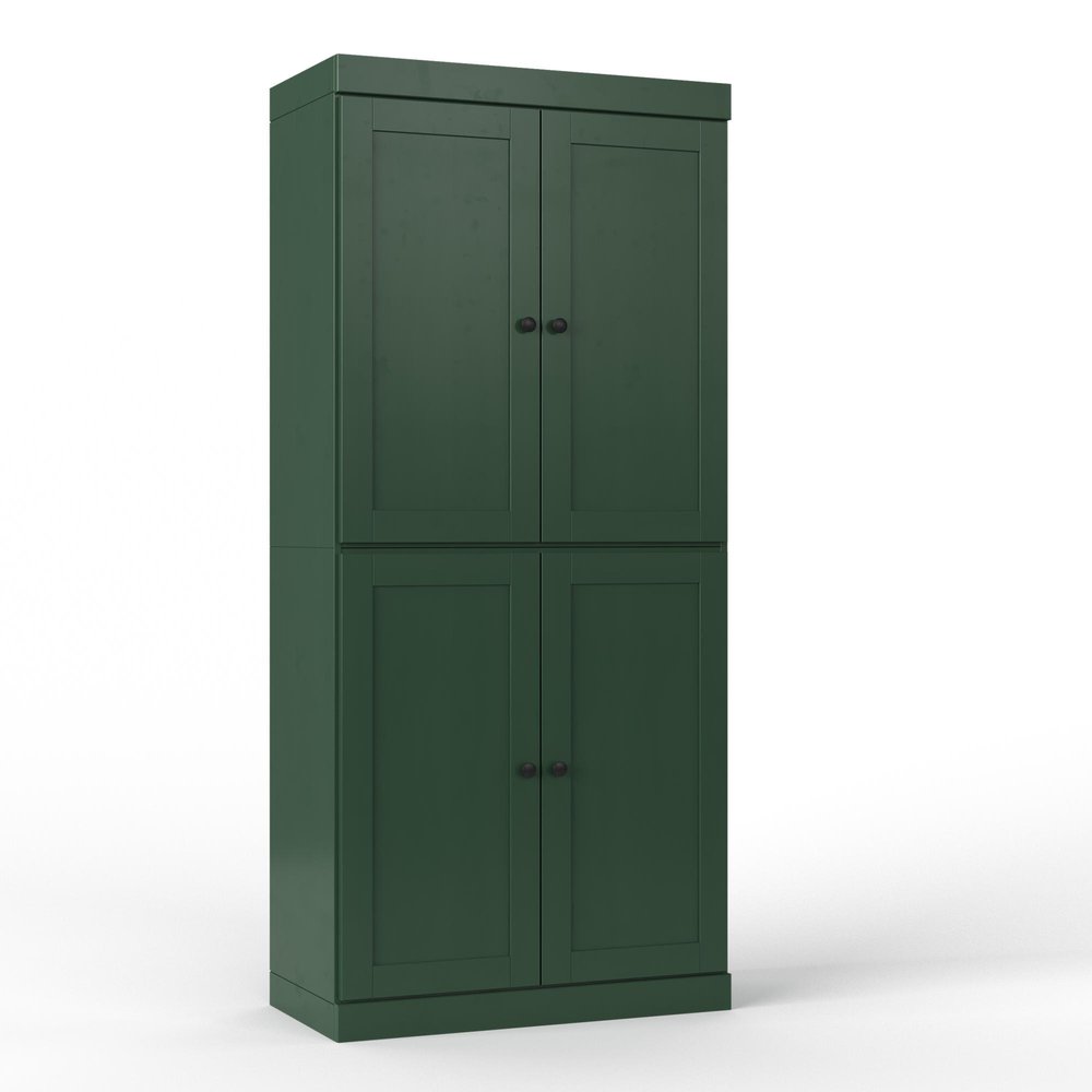 32" Green Solid Wood Free Standing Four Door Linen Cabinet