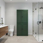 32" Green Solid Wood Free Standing Four Door Linen Cabinet