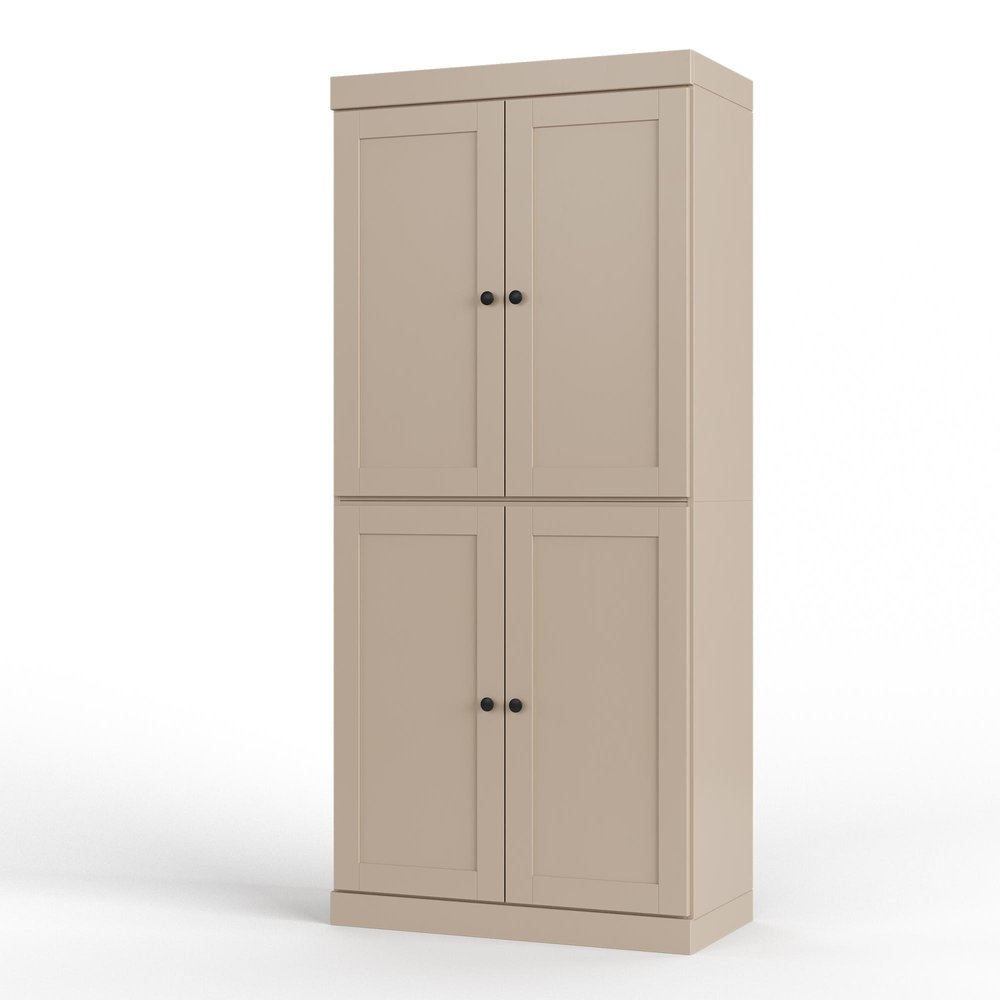 32" Beige Solid Wood Free Standing Four Door Linen Cabinet