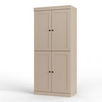 32" Beige Solid Wood Free Standing Four Door Linen Cabinet