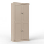 32" Beige Solid Wood Free Standing Four Door Linen Cabinet