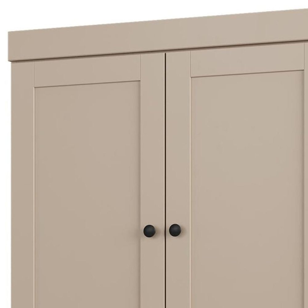 32" Beige Solid Wood Free Standing Four Door Linen Cabinet