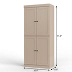32" Beige Solid Wood Free Standing Four Door Linen Cabinet